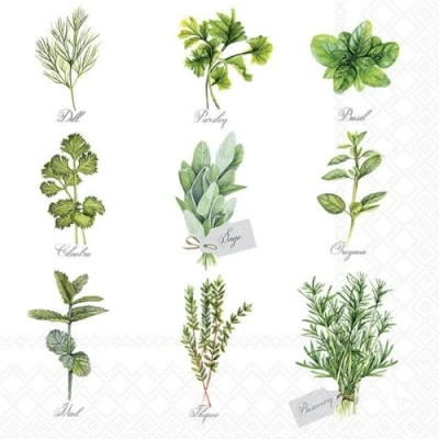 Imagen de 20 servilletas de papel con diseño hierbas para la cocina y decoupage, 33 x cm
