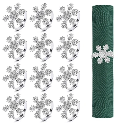 Imagen de KAHEIGN 12 Piezas Servilleteros Navideños, Plata Copo de Nieve Hebilla Servilleta Navidad con Diamantes Imitación por Acción Gracias Mesa Decoración (4,5cm x 4,5cm)