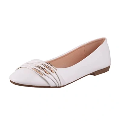 Imagen de Elara Señoras Bailarinas Cómodo Cuero Óptica Rhinestone Piso Chunkyrayan B069 BL White 40