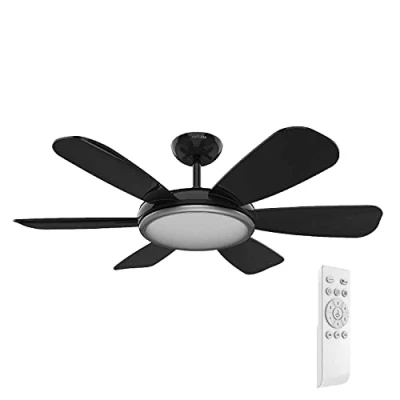 Imagen de UNIVERSALBLUE Ventilador de Techo Negro con Luz LED Silencioso Mando a Distancia 6 Aspas Diámetro 106 cm Potencia 55 W Temporizador Motor DC Velocidades