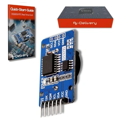 Imagen de AZDelivery Reloj en Tiempo Real Modulo RTC Compatible con DS3231 y bateria incluida I2C Arduino Raspberry Pi E Book Incluido!