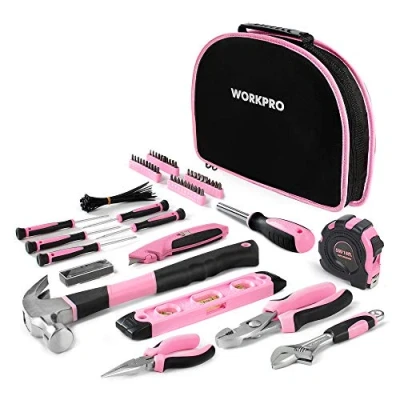 Imagen de WORKPRO 103 Piezas Juego de Herramientas Portátil para DIY con Bolsa Rosa, Rosa Alicates Destornilladores Llaves Martillo etc. Bricolaje y Reparaciones Diarias