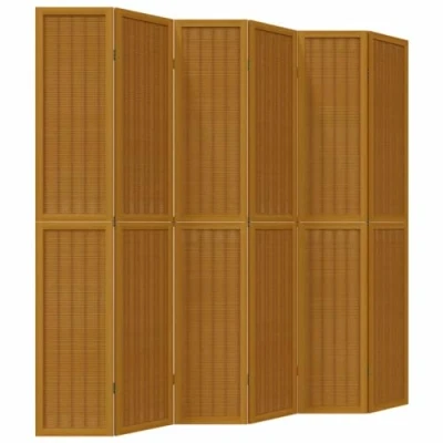 Imagen de vidaXL Biombo Separador de 6 Paneles, Pantalla Privacidad, Partición Habitación, Divisor para Oficina, Madera Maciza Paulownia Marrón