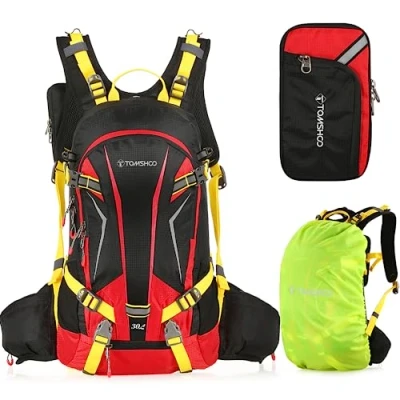 Imagen de TOMSHOO Mochila Ciclismo 20L/30L Impermeable para Excursionismo Alpinismo Senderismo Camping al Aire Libre con Cubierta de Lluvia y del Casco (20L, Rojo)