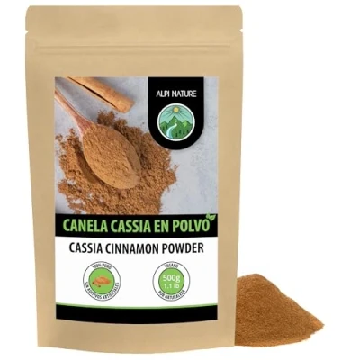Imagen de canela molida cassia (500g), en polvo, 100% pura, suavemente secada y molida, naturalmente sin aditivos, vegana