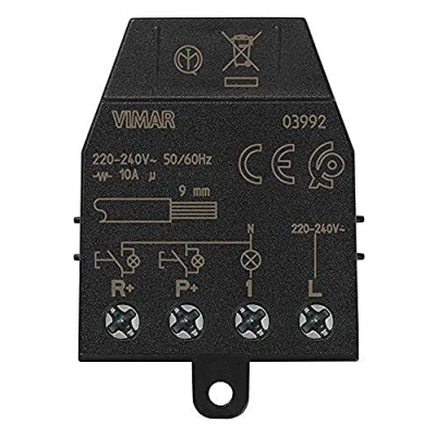 Imagen de Vimar 03992 relé magnético Quid para luces de impulsos secuenciales ON/OFF con indicador luminoso del estado la carga, 1 ingr botón NO, reinicio, salida NO