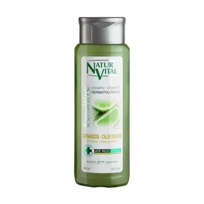 Imagen de NaturVital Champú Sensitive, Sin Parabenos ni Siliconas, Natural para Pelo Graso, Dermatológico Piel Atópica y Cuero Cabelludo Sensible, 300ml