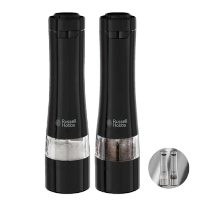 Imagen de Russell Hobbs Molinillos de Pimienta y Sal Black Molinillo Eléctrico, Sistema Molido Cerámico, Grosor Molienda Graduable, Se Ilumina al Moler, Acero Inoxidable, Negro 28010 56