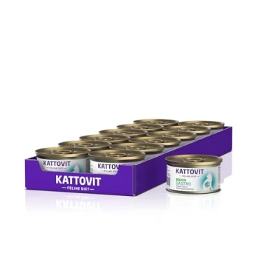 Imagen de Kattovit Comida húmeda Gastro para Gatos apoyar el Sistema gastrointestinal Pienso Completo dietético en Lata Adultos. Sin Gluten 12 x 85 g de Pavo