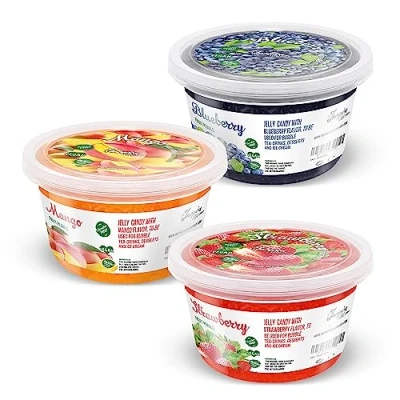 Imagen de INSPIRE FOOD Bubble Tea Mix 3 Pack: Erdbeere, Mango &amp; Blaubeere Popping Boba Fruchtperlen 100% vegetarisch, glutenfrei, ohne künstliche Farbstoffe