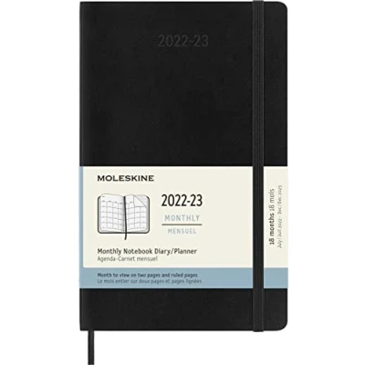 Imagen de Moleskine Agenda Mensual de 18 Meses para 2023, con Tapa Blanda, Tamaño L 13 x 21 cm, Color Negro
