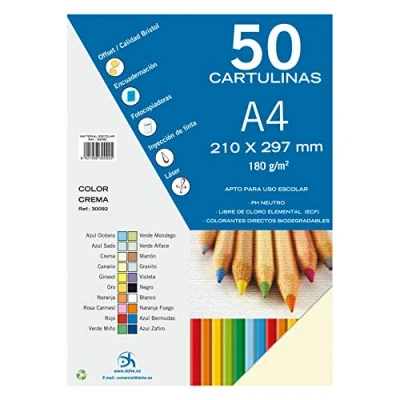 Imagen de Dohe Cartulinas A4 Color Crema para Manualidades e Impresión (50 uds.) 21x29,7 cm 180 g/m² Material de oficina