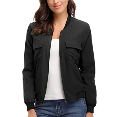 Imagen de MISS MOLY Chaqueta Mujer Bomber Manga Larga con Cremallera de Moda Negro Medium