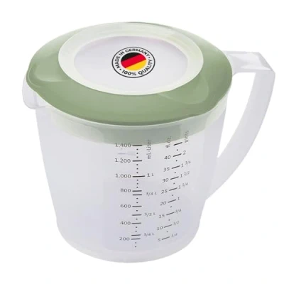 Imagen de Westmark vaso mezclador/medidor con protector contra salpicaduras, tapa y pico, plástico, capacidad: 1,4 litros, Helena, transparente/verde, 3105227M