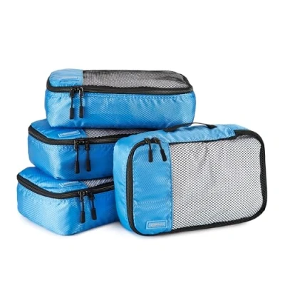 Imagen de Amazon Basics Organizador Para Maletas, Organizadores de Viaje, con Cremallera, Juego 4 Bolsas, Pequeño, Azul Cielo