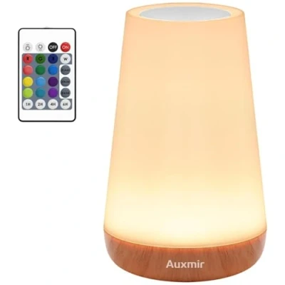 Imagen de Auxmir Lámparas de Mesita Noche, Recargable 1800mAh con USB, Luz Nocturna LED sin Cable, Control Remoto y Táctil, Temporizador, 13 Colores Luz, para Dormitorio Quitamiedos, Marrón Claro