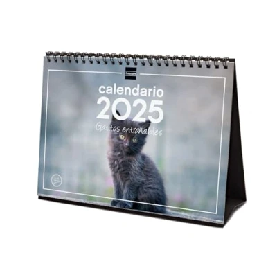 Imagen de Finocam Calendario Imágenes de Sobremesa para Escribir 2025 Mes Vista Enero Diciembre (12 meses) Gatitos Español