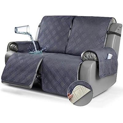 Imagen de LINGKY Protector Funda Sillon Relax, Cubre Sofa 1 Plaza, reclinable Acolchado Reversible, Fundas para Antimanchas (Gris Oscuro,2 Plazas)