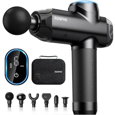 Imagen de Pistola de Masaje Muscular Profesional, RENPHO Power Massage Gun Masajeador Mano Potente y Silencioso Tejido Profundo, Control Táctil LCD, para Relajación Muscular, Negro