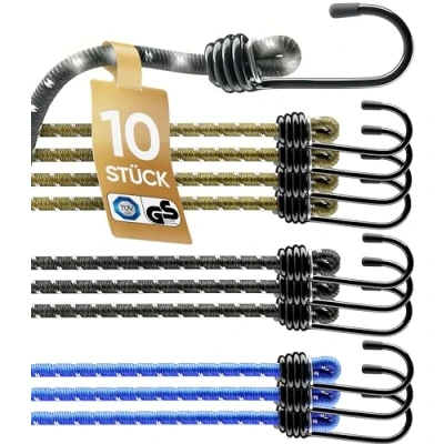 Imagen de HELDENWERK Juego de 10 expansores con ganchos elásticos aprobados por TÜV/GS en 30, 45, 75 y 100 cm, goma tensora gancho para transporte, camping seguridad, cuerda tensora, tensor