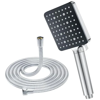 Imagen de Alcachofa de Ducha con Manguera 1.6m, YEAUPE PRO Filtro Agua Alta Presion, Cabezal Antical, Cuadrado Rociador 6 tipos para Duchas Baño, Grande(115 * 100mm),Cromo