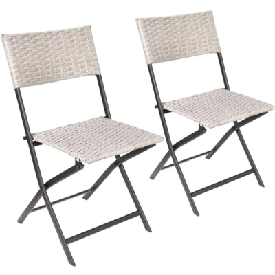 Imagen de BRUBAKER Set de 2 Sillas Jardín Lugano Silla Plegable Poliratán Impermeable y Robusta Bistró Camping para Balcón Terraza Gris Beige