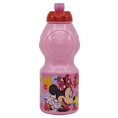 Imagen de Botella de agua plástico infantil con cierre anti goteo 400 ml Minnie Mouse