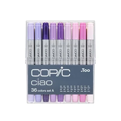 Imagen de COPIC Ciao Set «36 Colors A», 36 piezas en expositor acrílico, Rotulador doble con punta mediana y pincel
