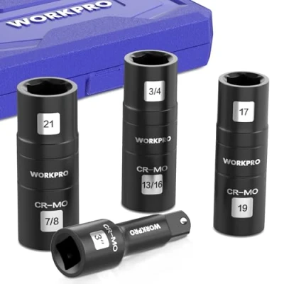 Imagen de WORKPRO Juego de Laves Impacto 4 Piezas, 1/2&quot; Vasos Doble Cabeza, Llaves con Barra y Caja, Para Tuerca Pernos