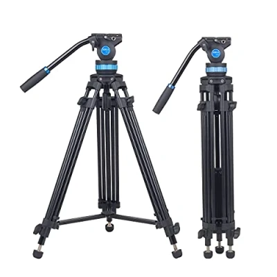 Imagen de SIRUI Vídeo Trípode SH15, 155cm de para Cámara con Cabezal Fluido, Aluminio Viaje Duradero Videocámara, Base Panorámica 360, Carga Máxima 10KG