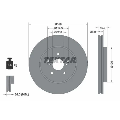 Imagen de TEXTAR PRO 92171503 Disco de freno 319 28 05/07 114,3 ventilación interna revestido sin perno sujeción rueda, buje rueda LEXUS: RX II