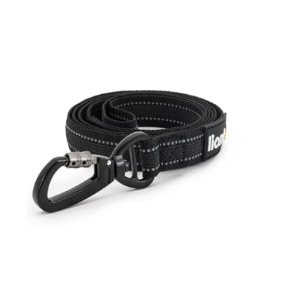Imagen de lionto Correa para Perro de 170 cm, Goma con Mano y mosquetón Metal 360 Cierre Seguridad, Reflectante Nailon Resistente a la Intemperie, Color Negro