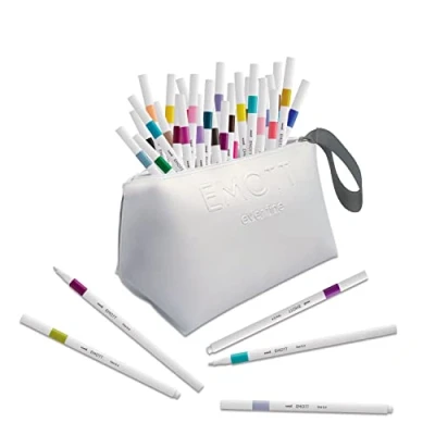 Imagen de Uni ball Emott Mitsubishi Pencil Estuche de 40 rotuladores, para escribir, dibujar y trazar con estilo, punta fina 0,4 mm, colores