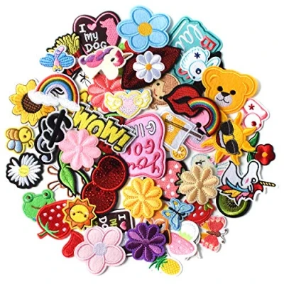 Imagen de AXEN 60PCS Embroidered Iron on Patches DIY Accessories, Random Assorted Decorative Patches, Cute Sewing Applique for Jackets, Hats, Backpacks, Jeans, 60 Pieces Package