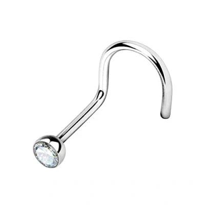 Imagen de WARRIOR Piercing para la Nariz Espárrago Curvo con Bola de Cristal checo Acero quirúrgico estéril 22G (0,8 mm) Longitud 6,5 mm x 2,5 PBS 002 (Blanco)
