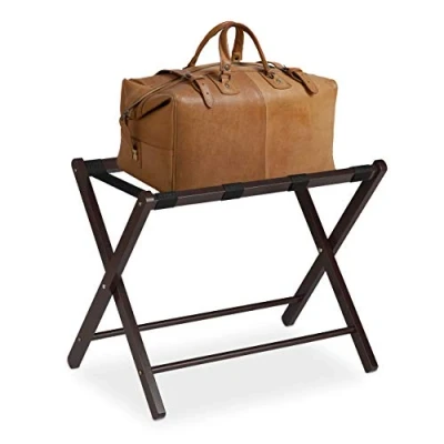 Imagen de Relaxdays Soporte Madera, Reposa Maletas Plegable, Porta equipajes, 54,5 x 66 44 cm, Color marrón, Poliéster, 1 Pieza