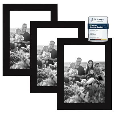 Imagen de CABBEL set de 3 marcos DIN A5 15x21 cm Marco madera MDF con cristal acrílico inastillable en negro