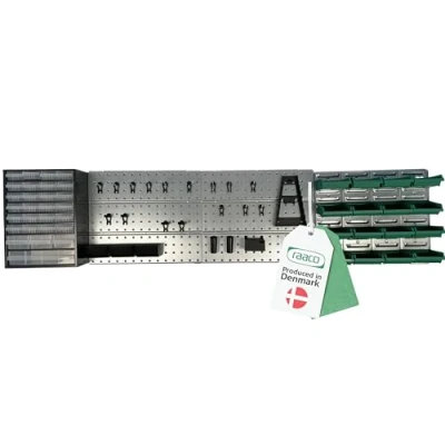 Imagen de raaco Start Set 1, Panel Perforado + Organizador de Herramientas con Cajones Tornillos, Sistema Organización Taller, 186,6 x 44 cm, Resistente y Alta Calidad