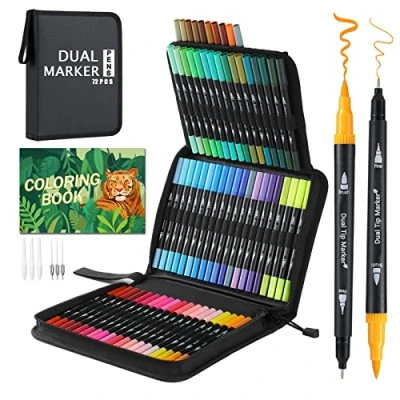 Imagen de TrendGate Rotuladores Lettering 72 Colores, Doble Punta Brush Pen Kit para Niñas con Libro Colorear, Pincel Fina Niños Adultos Caligrafía, Dibujo
