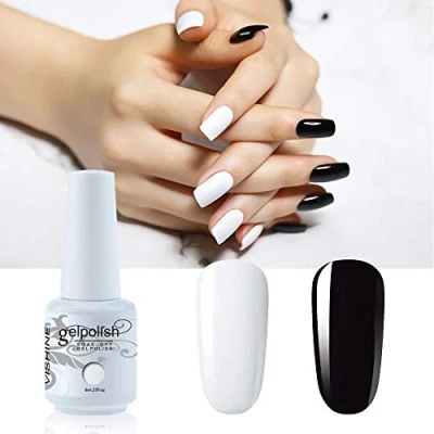 Imagen de Vishine Juego de 2 colores blanco y negro esmalte uñas Gel Semi Permanente Soak Off UV LED Nail Polish Art Manicura 8 ml