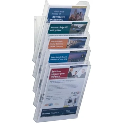 Imagen de Durable 858619 Dispensador de folletos Combiboxx A4 Set XL, 5 compartimentos, para aplicación en mesa y pared, transparente