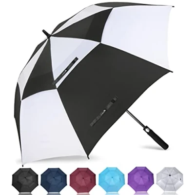 Imagen de ZOMAKE Paraguas Golf Antiviento Automatico 62 Pulgadas,Extra Grande Paragua Resistente con Doble Toldo Venteado Impermeable A Prueba de Viento Palo para Hombre Mujer(Negro/Blanco)