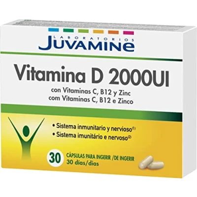 Imagen de JUVAMINE Vitamina D 2000UI con Vitaminas C, B12 y Zinc 30 Cápsulas Refuerzo del Sistema Inmunitario Nervioso Reduce el Cansancio Energía Bienestar Diario