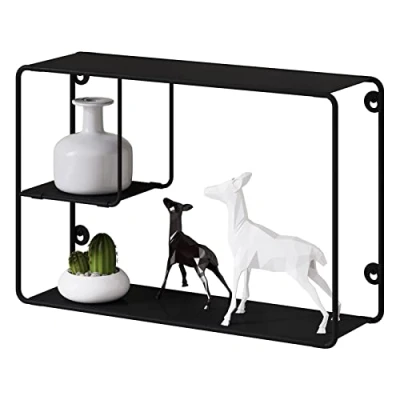 Imagen de EUGAD Estanteria de Pared Rectangular con 3 Estantes, Baldas Flotantes Decorativas Pared, Estante Flotante Estilo Industrial, Plegable, Negro, Metal, 38 x11,5x25,5 cm