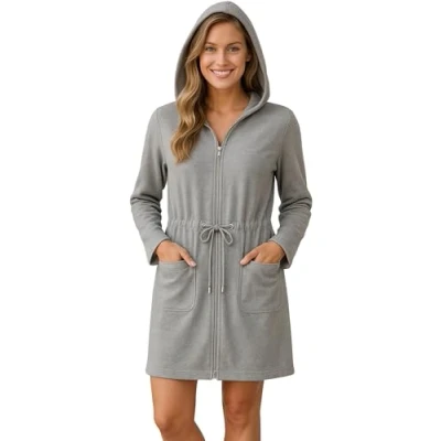 Imagen de Morgenstern Albornoz Mujer Corto con Capucha y Cremallera Bata Ligera Gris Talla M