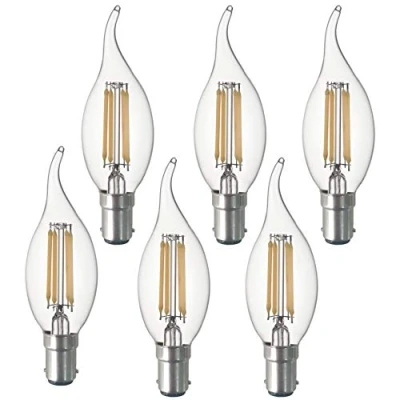 Imagen de SD LUX bombillas LED B15,B15d, SBC de filamento vintage vela, CA35, sin parpadeo, rosca Edison, 4 W (equivalente a 40 W), 420 lm, luz blanca cálida 2700 K, no regulable, 6 paquetes
