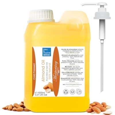Imagen de Aceite de Almendras, Organico, Prensado en Frio, Puro, Natural. Masaje Profesional, Cabello y Pestañas, Hidratante Corporal Manos, Uñas, Antiedad, Estrias, Embarazo, 1000 ml