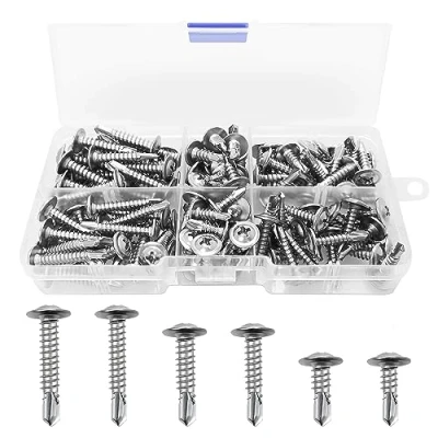 Imagen de 120 tornillos autorroscantes de cabeza plana M4.2 M4.8, acero inoxidable 410, plana, rosca completa, cola milano, autoperforantes (plata)