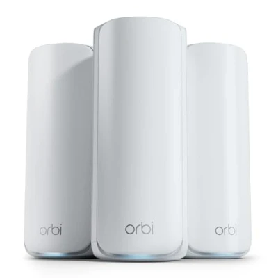 Imagen de NETGEAR Orbi Mesh WiFi 7 Serie 770 (RBE773), Router + 2 Extensores de Rango satélite, Cobertura hasta 540 m2, 100 Dispositivos, Puerto Internet 2.5 G