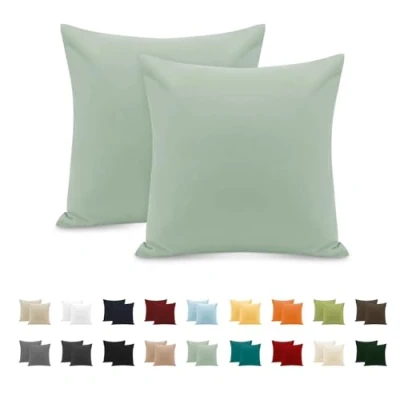 Imagen de Funda Almohada 100% Algodón 65x65 cm 2 PCS, Juego de Suave Puro Algodón, Sin Cremallera Cepillada con Cierre sobre TórtolaAgua Verde